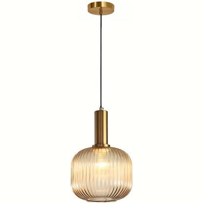 Modern Striped Glass Pendant Light Brass &