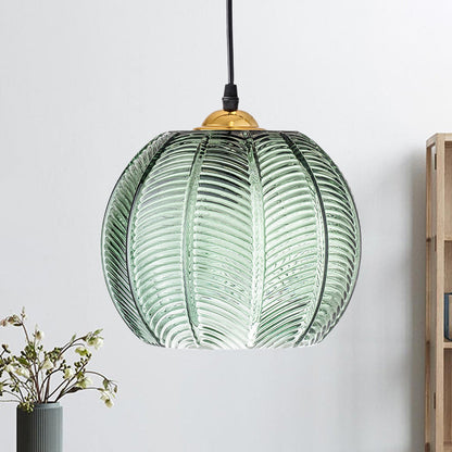 Pumpkin Ribbed Glass Pendant Lamp Retro