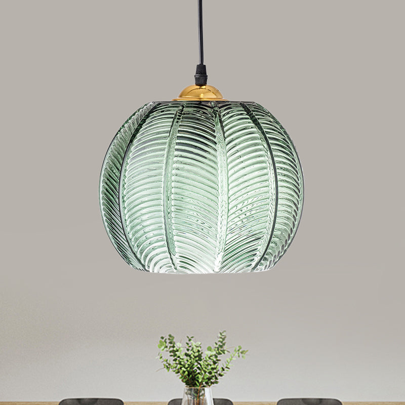 Pumpkin Ribbed Glass Pendant Lamp Retro