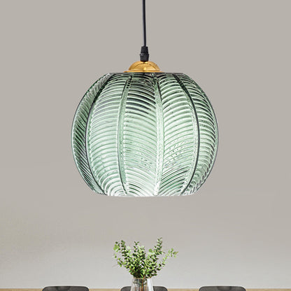 Pumpkin Ribbed Glass Pendant Lamp Retro