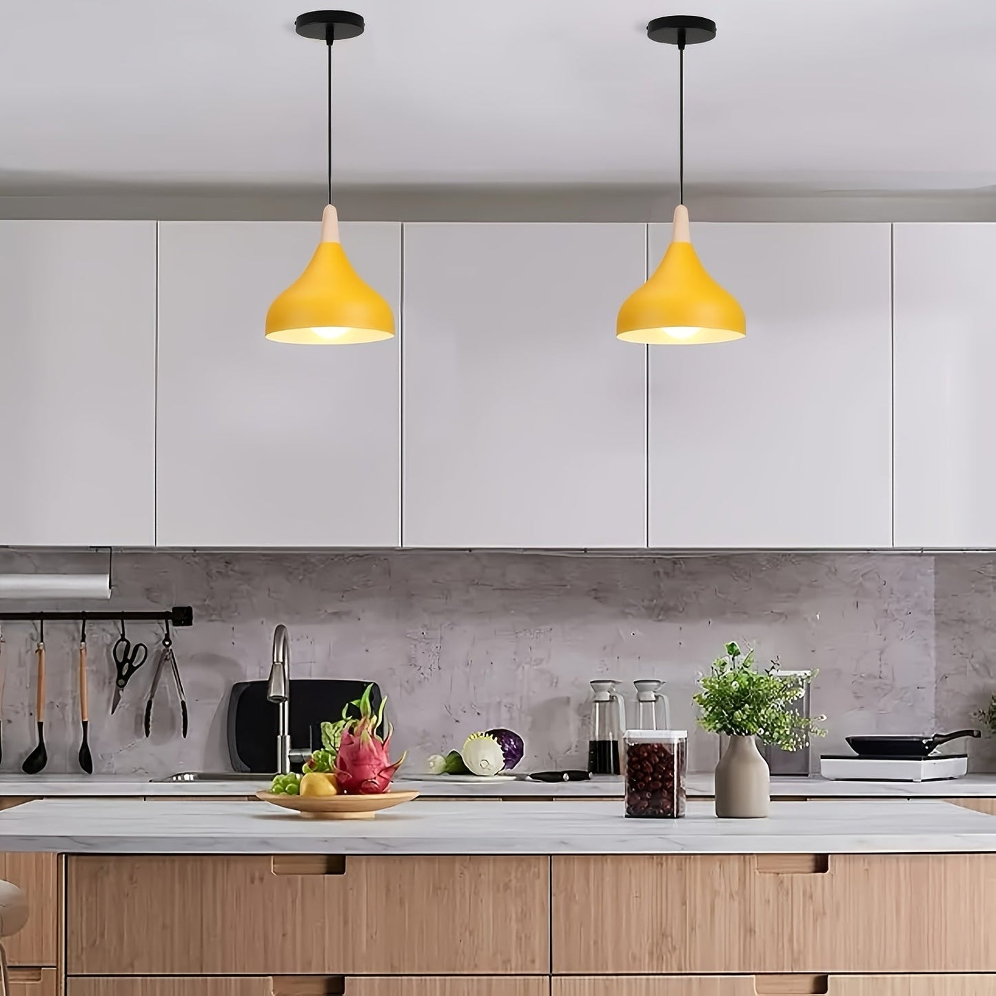 Modern Teardrop Pendant Light Metal & Wood