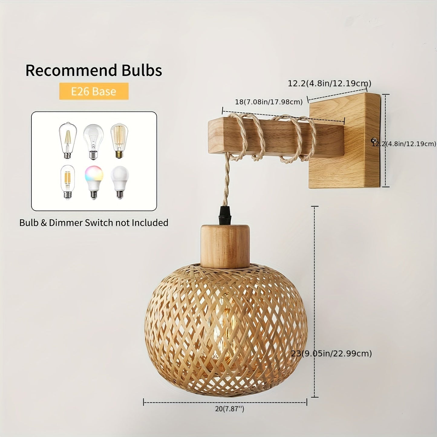 Rustic Wooden Wall Sconce Handwoven Rattan &