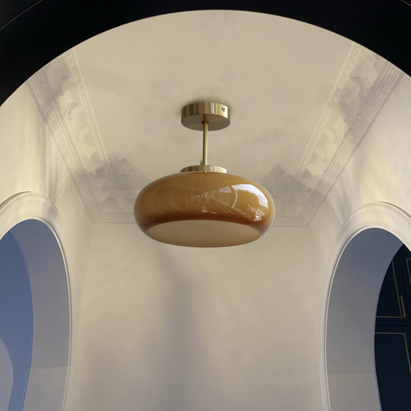 Vintage Brass Yellow Glass Ceiling Light
