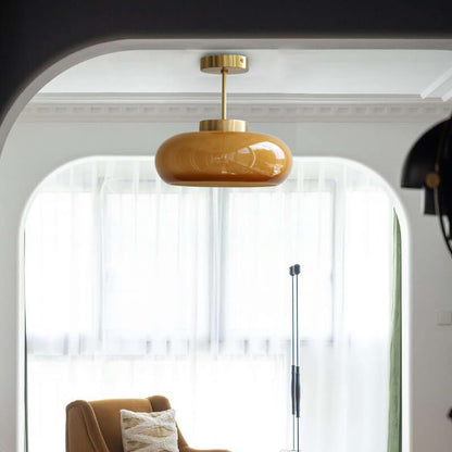 Vintage Brass Yellow Glass Ceiling Light
