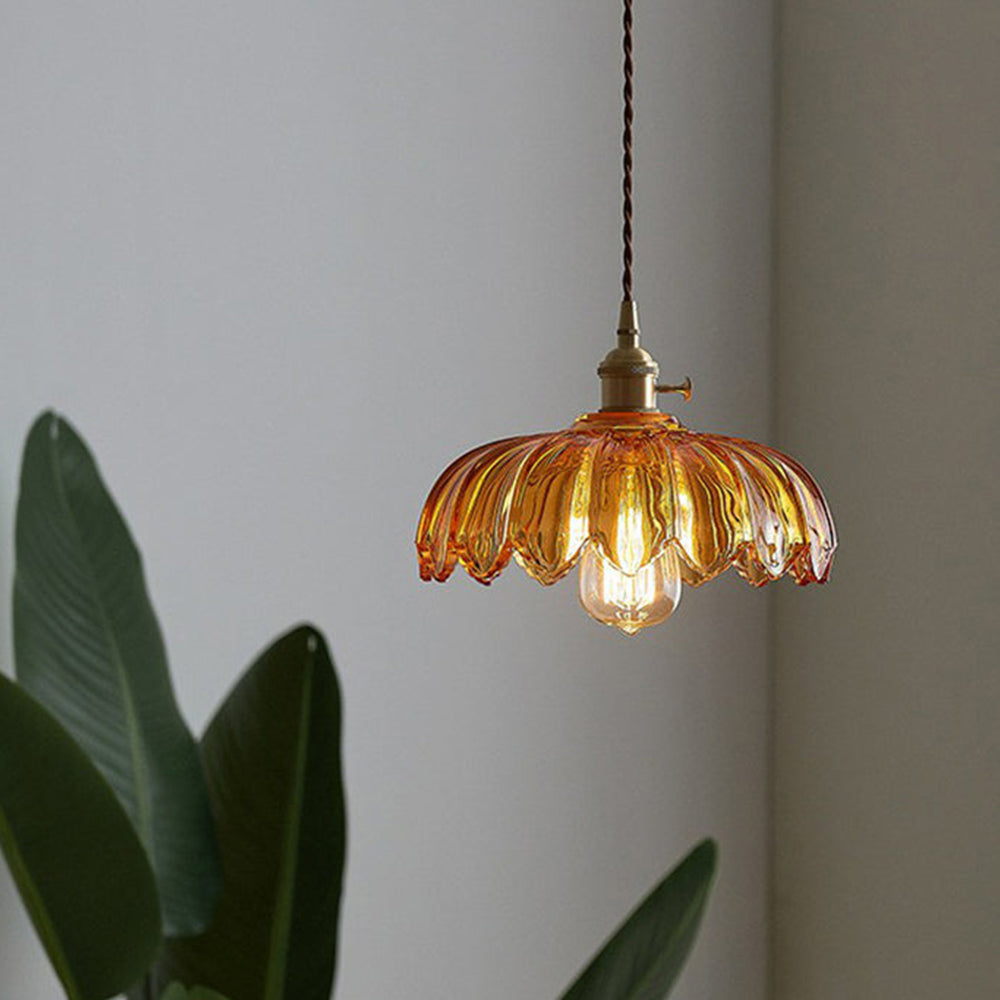 Vintage Flower Pendant Lamp Coloured Glass