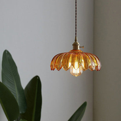 Vintage Flower Pendant Lamp Coloured Glass