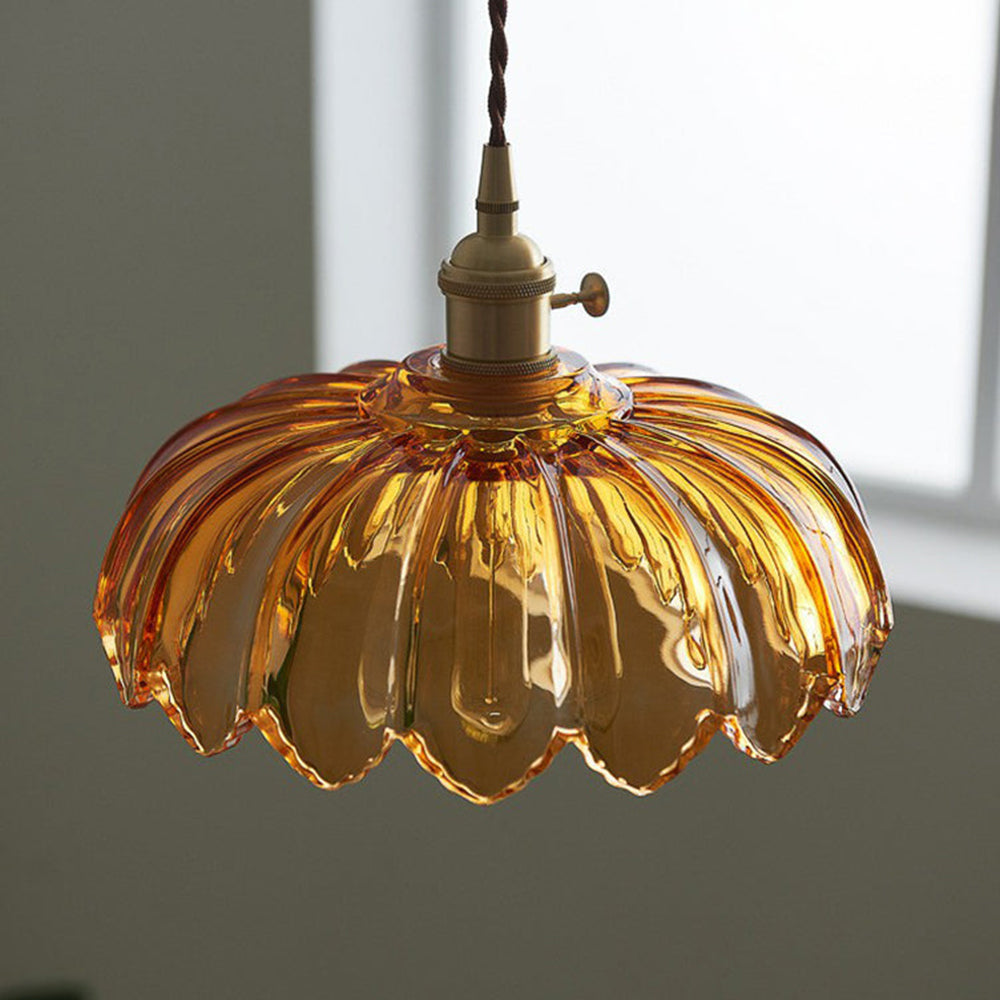 Vintage Flower Pendant Lamp Coloured Glass
