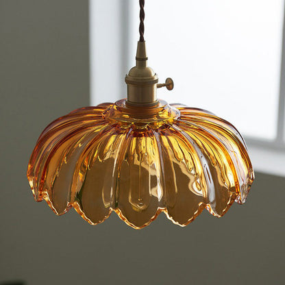 Vintage Flower Pendant Lamp Coloured Glass