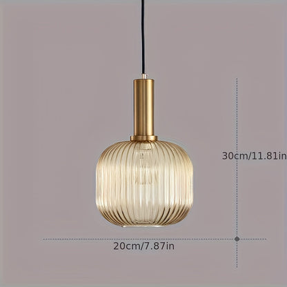 Modern Striped Glass Pendant Light Brass &