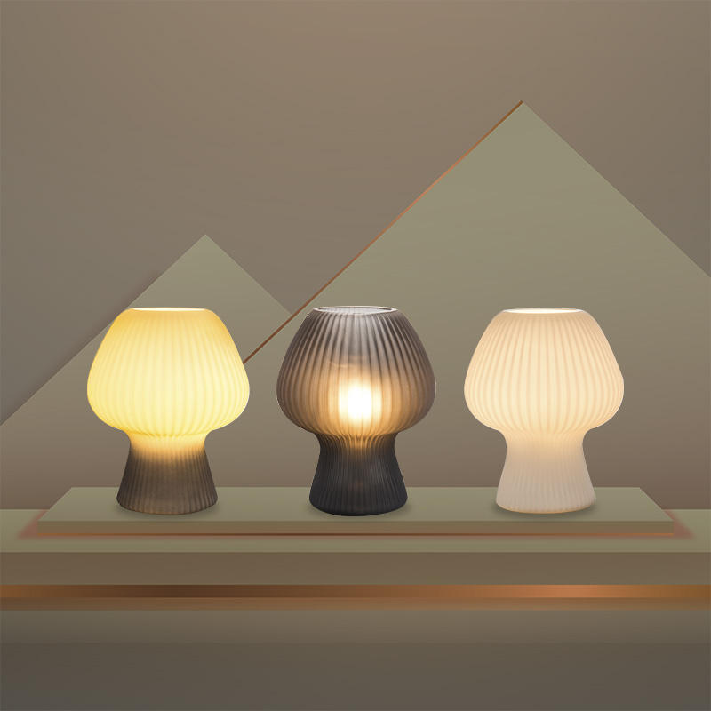 Vintage Bedside Table Lamp Ribbed Glass