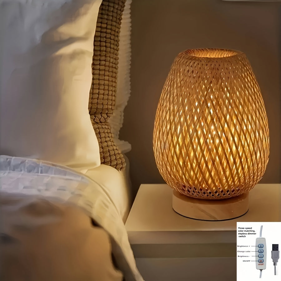 Handmade Bamboo Woven Bedside Lamp Dimmable