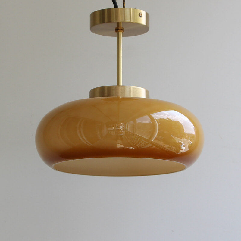 Vintage Brass Yellow Glass Ceiling Light