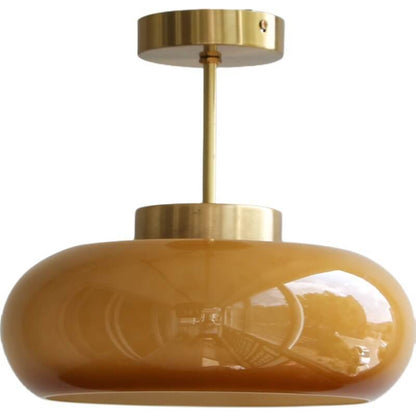 Vintage Brass Yellow Glass Ceiling Light