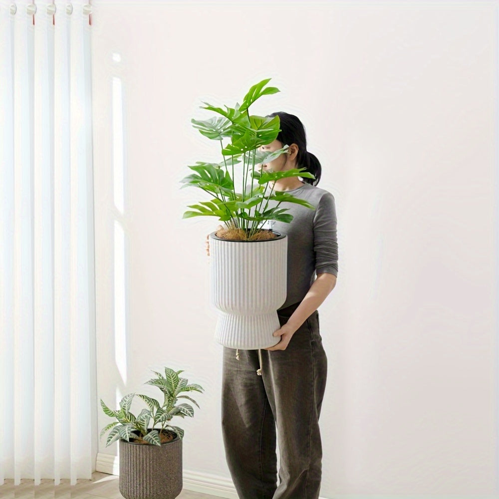 White Self Watering Flower Pot Modern Wine