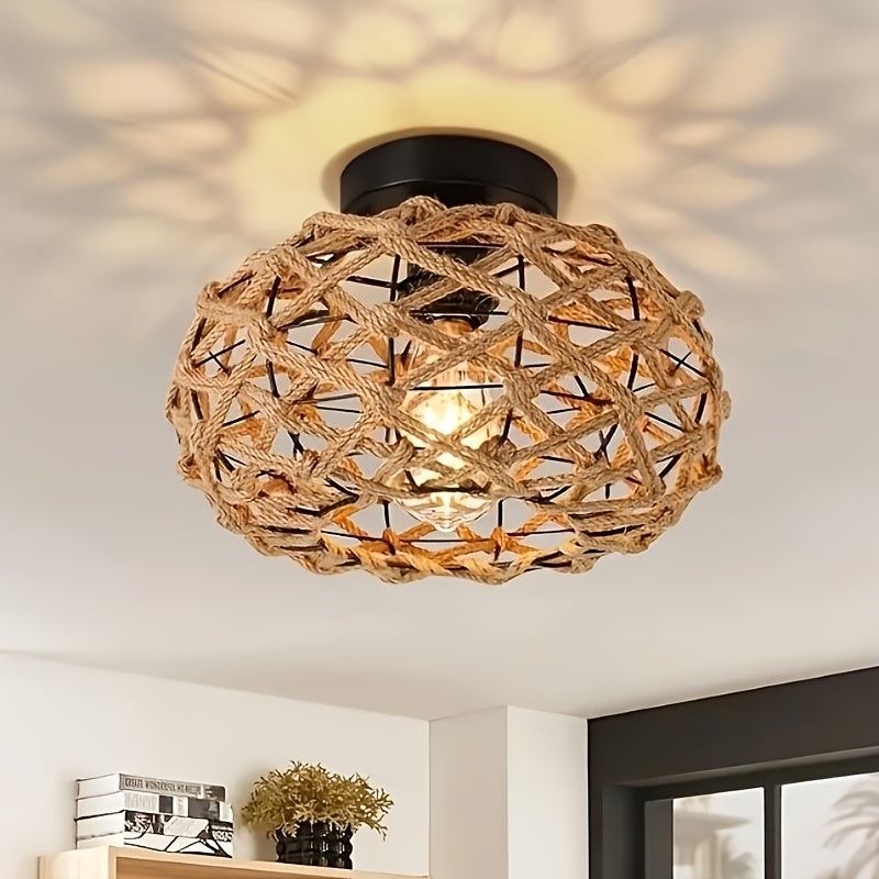 Bohemian Hemp Rope Ceiling Light Handwoven
