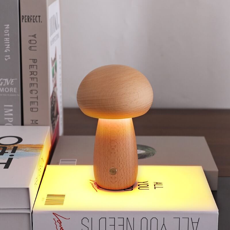 Portobello Mushroom Lamp Natural Wood