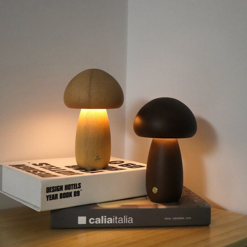 Portobello Mushroom Lamp Natural Wood