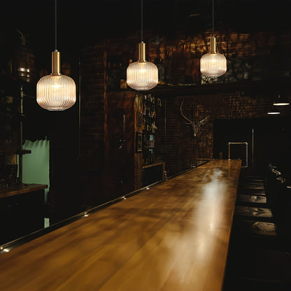 Modern Striped Glass Pendant Light Brass &