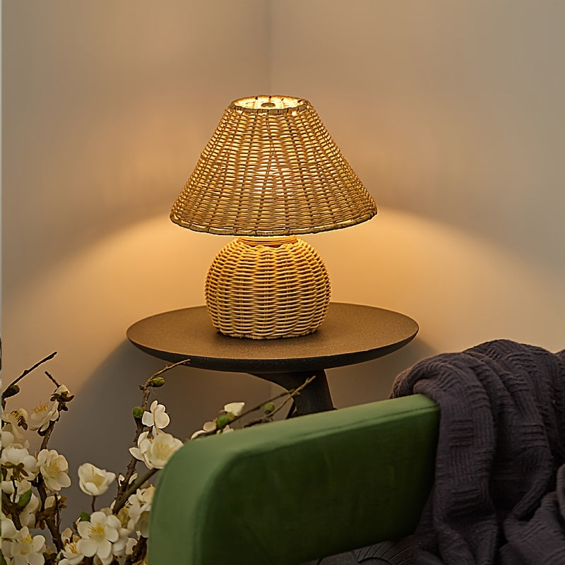 Bamboo Woven Desk Lamp USB Powered Boho
