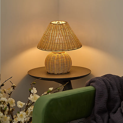 Bamboo Woven Desk Lamp USB Powered Boho