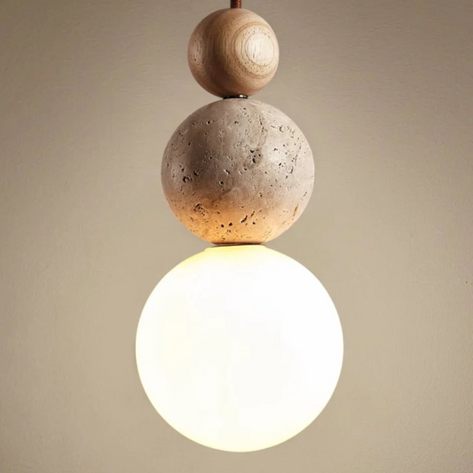 Cleonice Pendant Light Travertine, Wood &