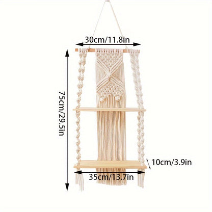 Boho Macrame Wall Shelf 2 Tier Hanging