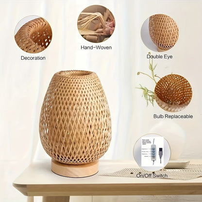 Handmade Bamboo Woven Bedside Lamp Dimmable