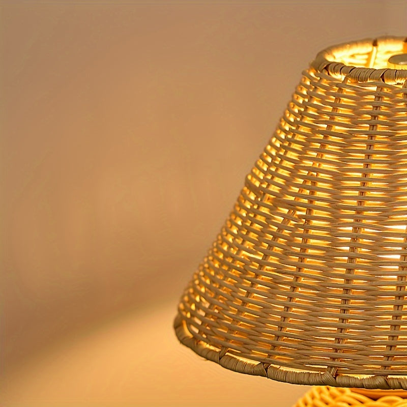 Bamboo Woven Desk Lamp USB Powered Boho
