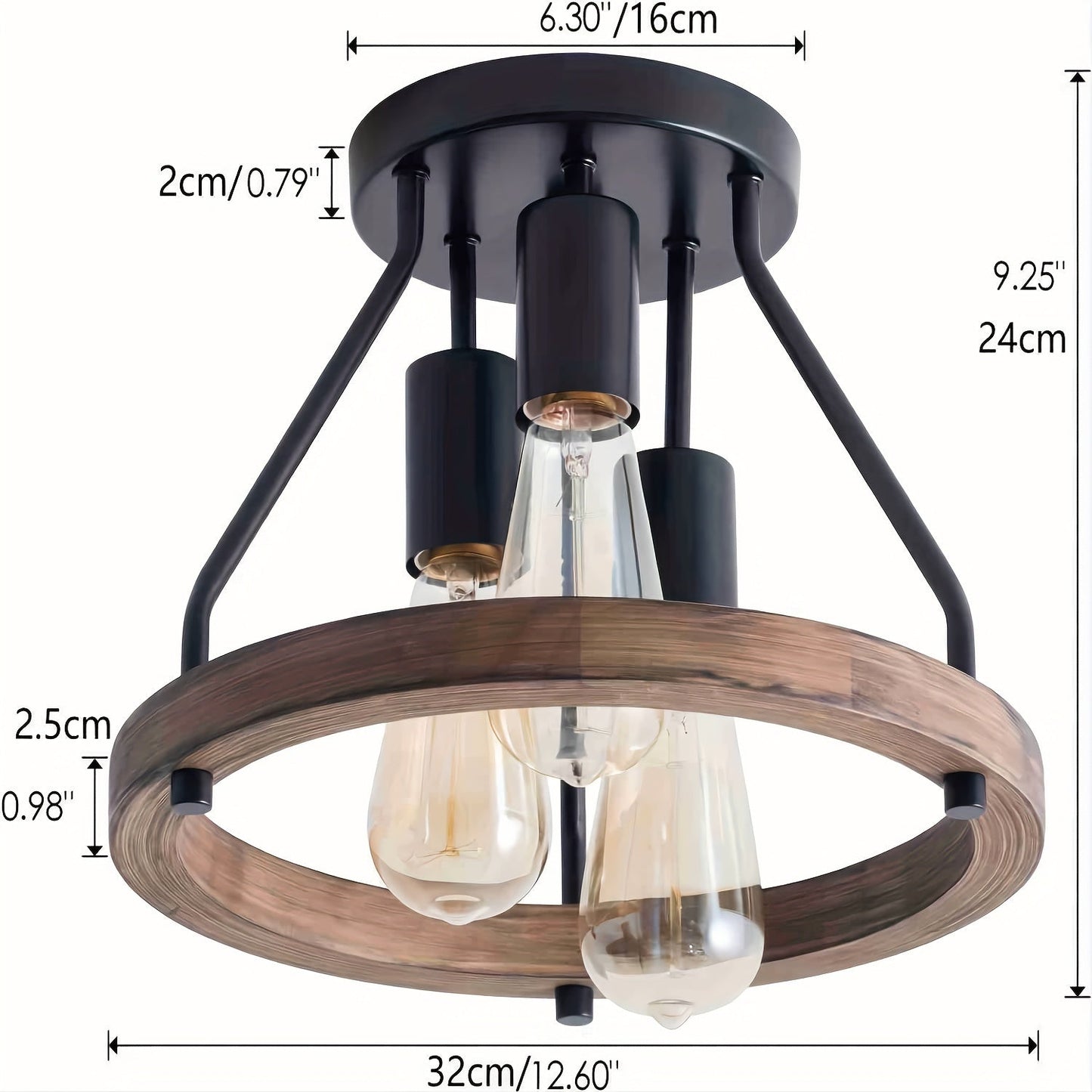 Industrial Wood Ring Ceiling Light 3 Light