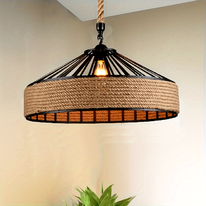 Rustic Hemp Rope Pendant Light Vintage