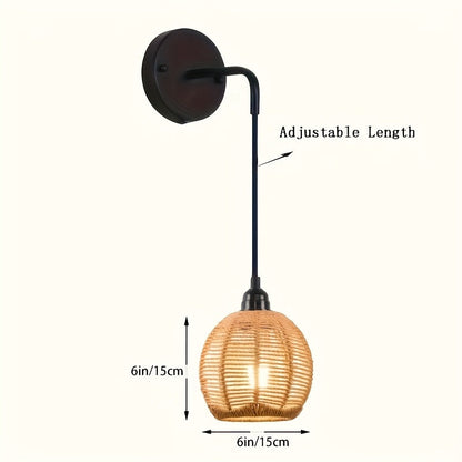 Boho Rattan Wall Lamp Handwoven Bedside &