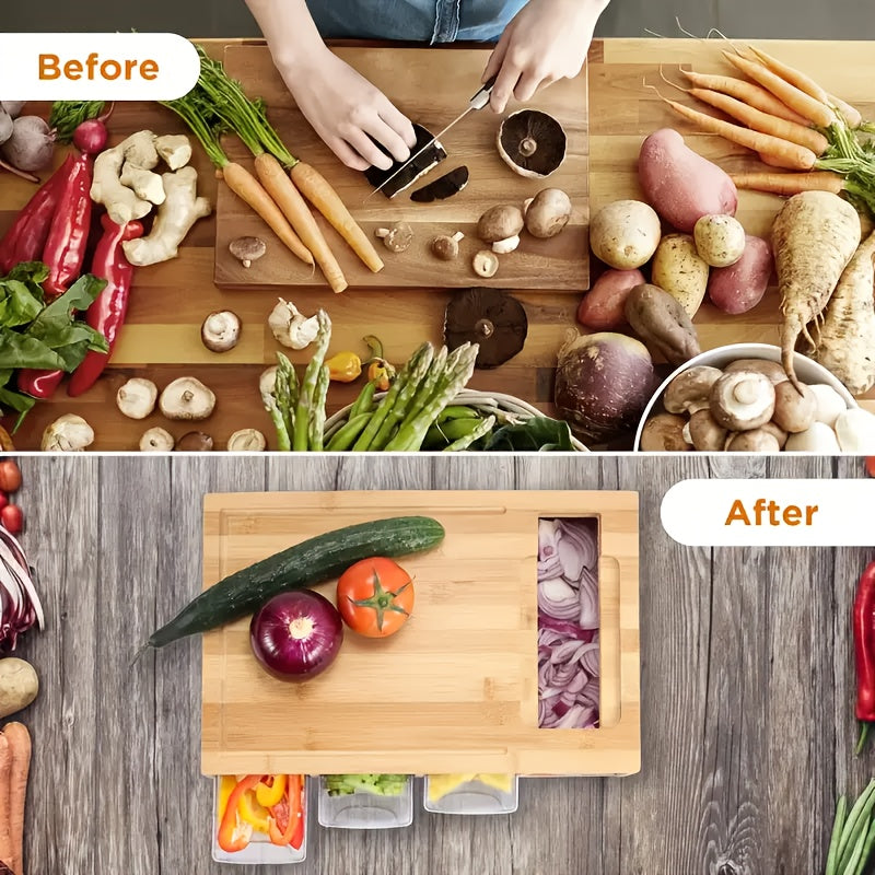 Bamboo Cutting Board With Storage Trays &