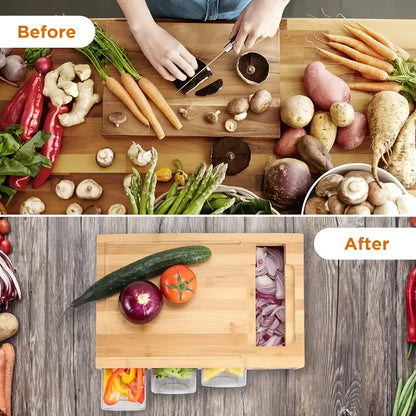 Bamboo Cutting Board With Storage Trays &