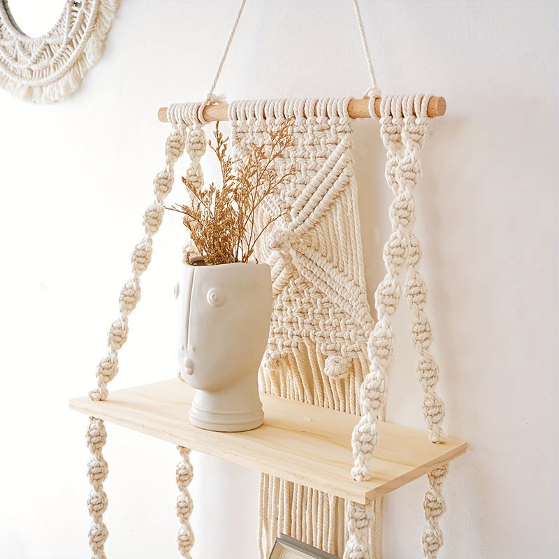 Boho Macrame Wall Shelf 2 Tier Hanging