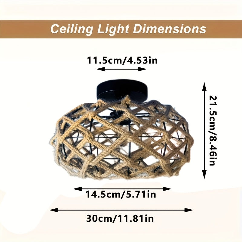 Bohemian Hemp Rope Ceiling Light Handwoven