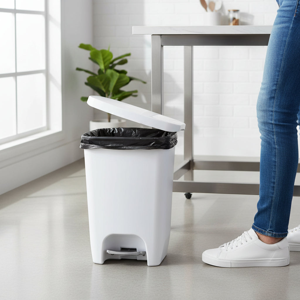 13 Gallon White Kitchen Trash Can Step