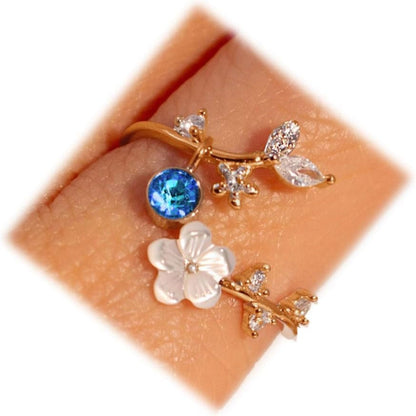 Ring Birthstone Flower Adjustable Cubic