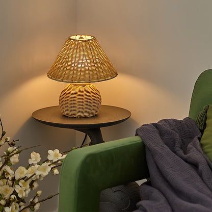 Bamboo Woven Desk Lamp USB Powered Boho