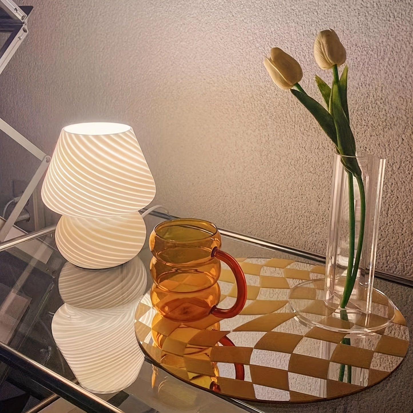 Murano Style Glass Mushroom Lamp USB