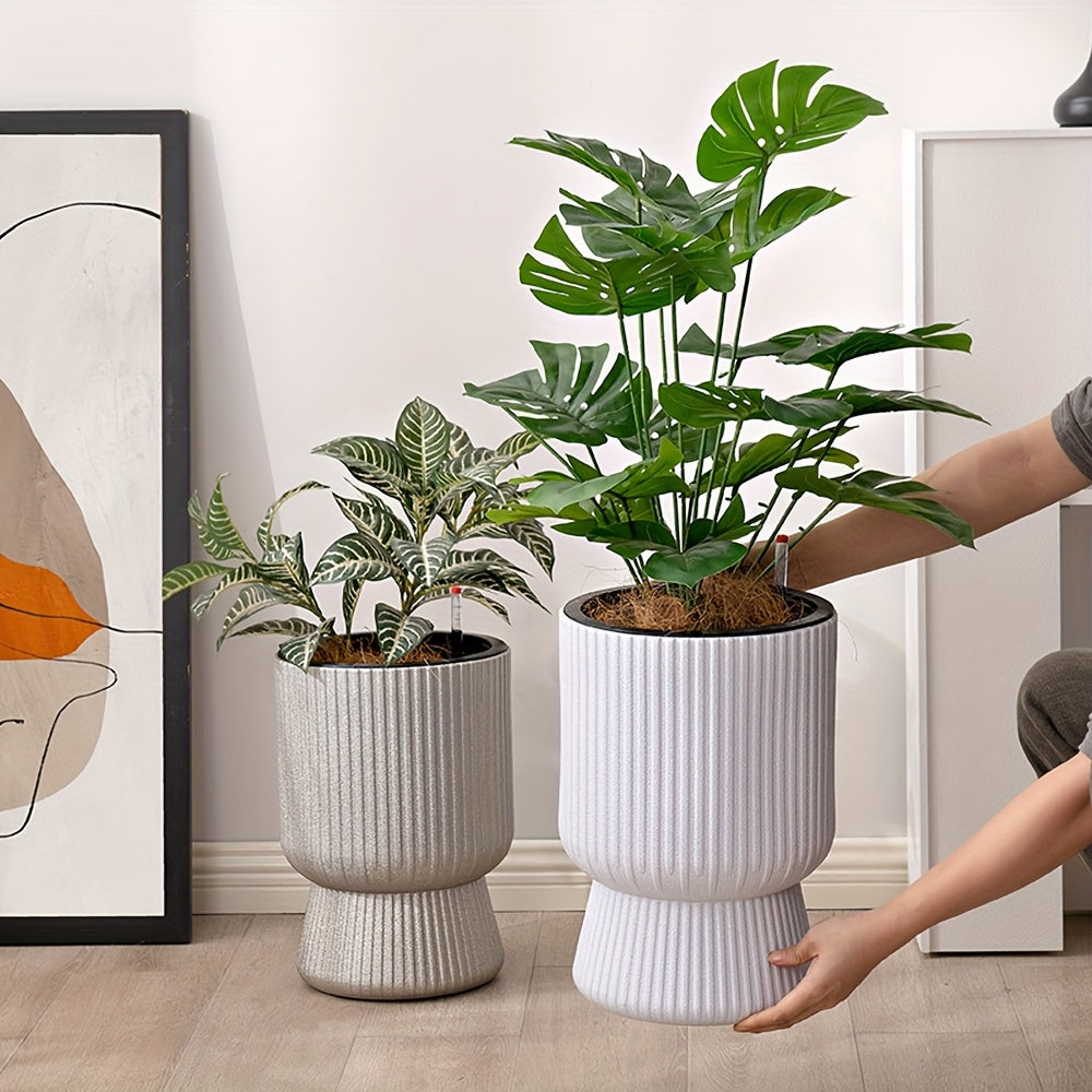 White Self Watering Flower Pot Modern Wine