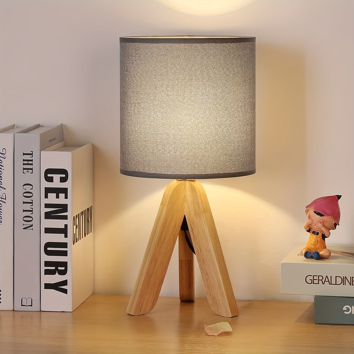 Nordic Wooden Tripod Table Lamp Fabric Shade