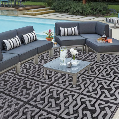 Reversible Outdoor Rug Black & Grey Modern
