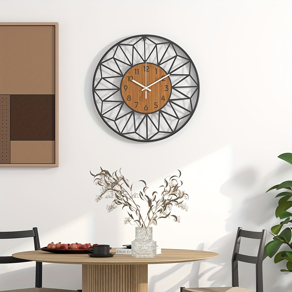 Modern Metal Wall Clock Wood Grain Centre