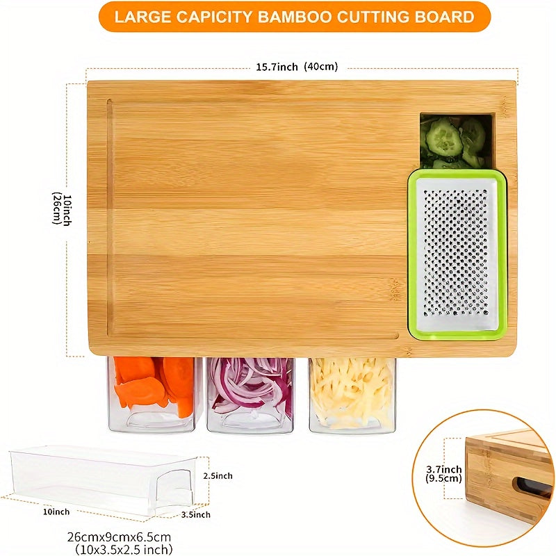 Bamboo Cutting Board With Storage Trays &