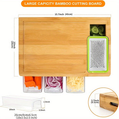 Bamboo Cutting Board With Storage Trays &