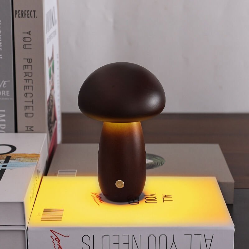 Portobello Mushroom Lamp Natural Wood