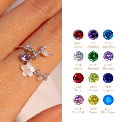 Ring Birthstone Flower Adjustable Cubic