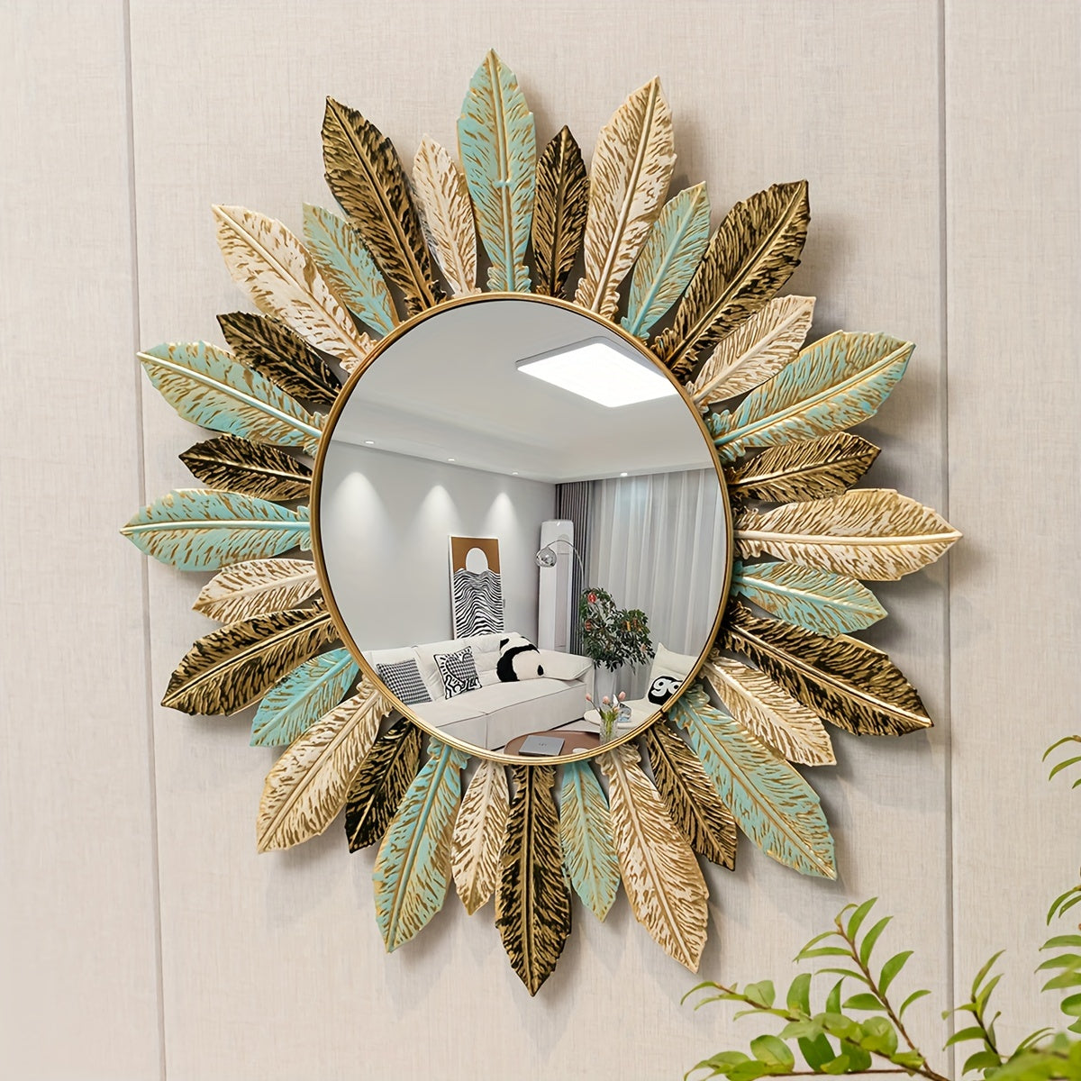 Bohemian Sunburst Metal Wall Mirror Teal &