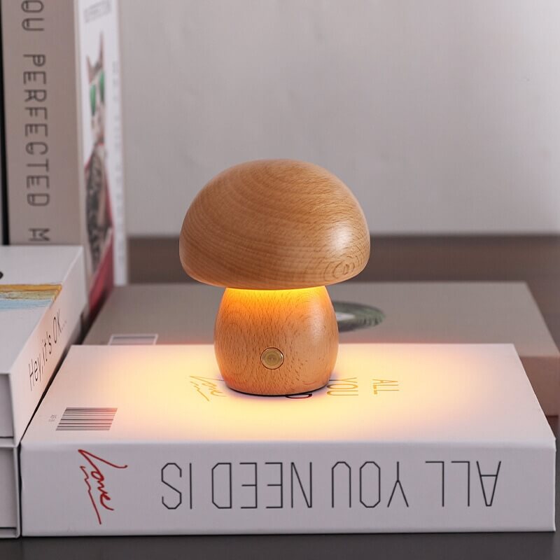 Portobello Mushroom Lamp Natural Wood