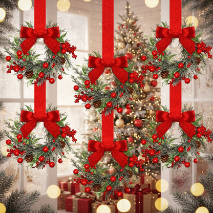 Christmas Wreath Hanging Red Bow Pinecone